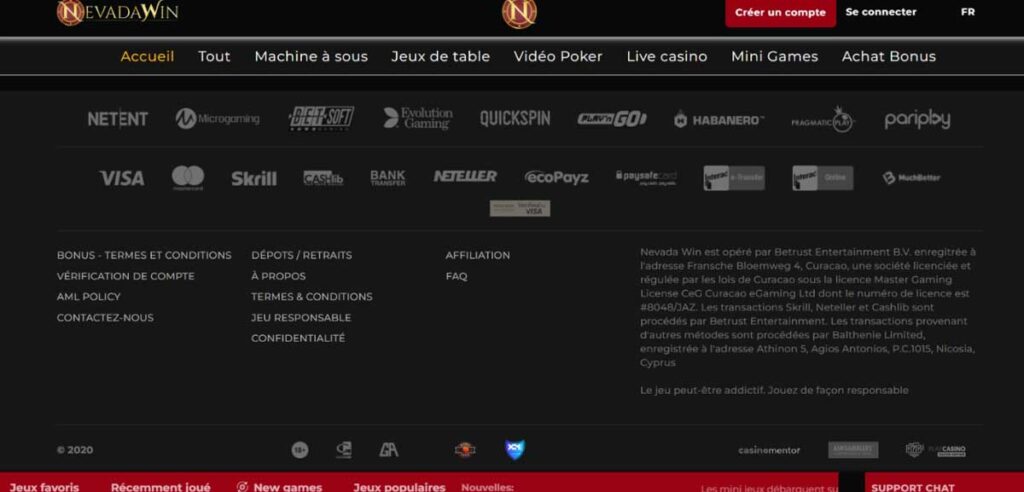 Informations de casino