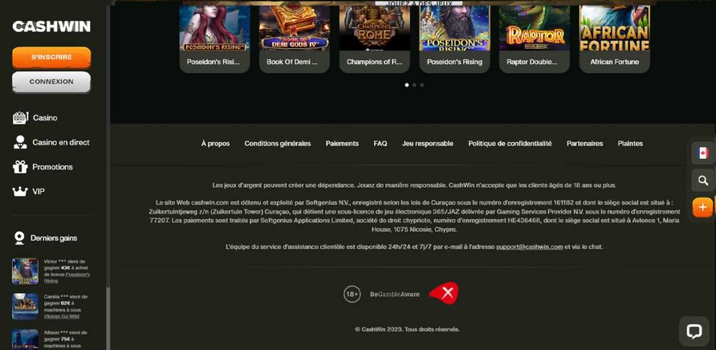 Informations de casino